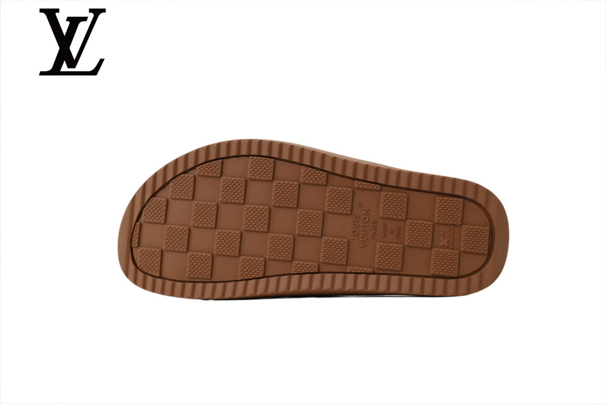louis vuitton shoes for man  women Brown Monogram-Pattern Nubuck-Look Slides | Sizes 35–46
