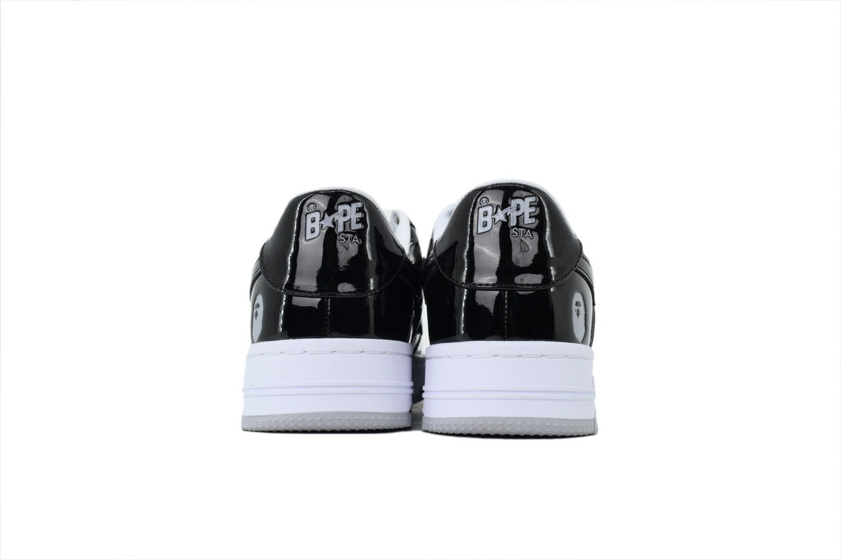 A BATHING APE BAPE STA Glossy Black & Light Grey Sneakers | Women's & Men's Skate-Inspired Shoes