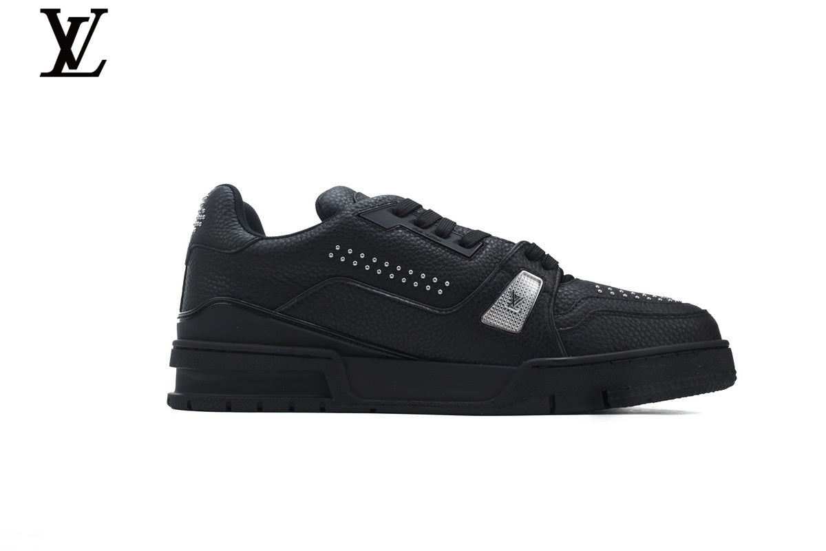 Louis Vuitton LV shoes for man  women Trainer Sneaker – Black & Silver Rhinestone