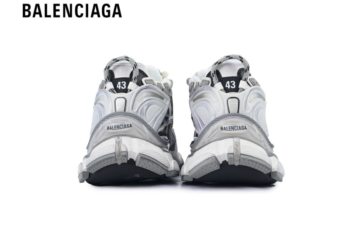 Balenciaga Runner Sneaker — White Mesh, Black & Grey Synthetic Overlays