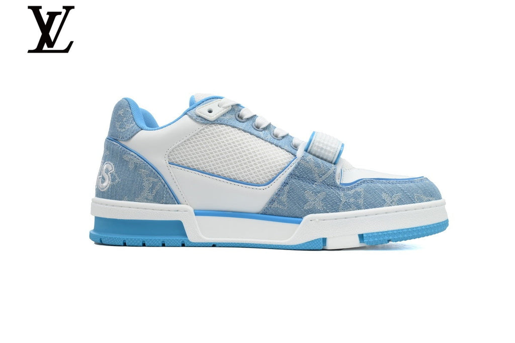 Louis Vuitton Trainer shoes for man  women Sneakers - Blue Denim and White Mesh