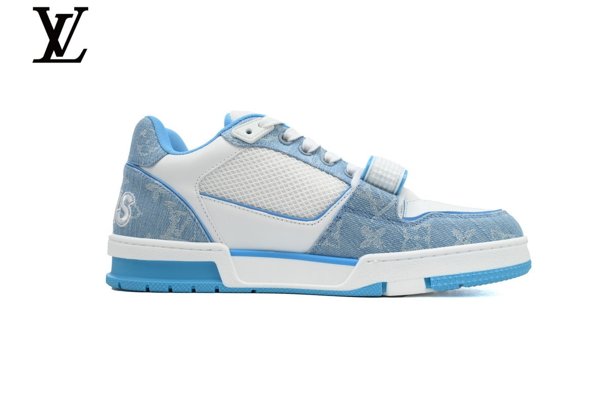 Louis Vuitton Trainer shoes for man  women Sneakers - Blue Denim and White Mesh