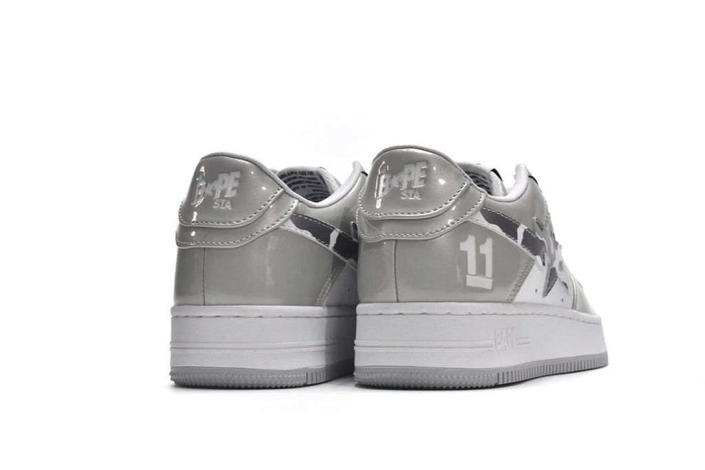 A BATHING APE BAPE STA Silver & White Camo-Star Sneakers | Women's & Men's Skate-Inspired Shoes