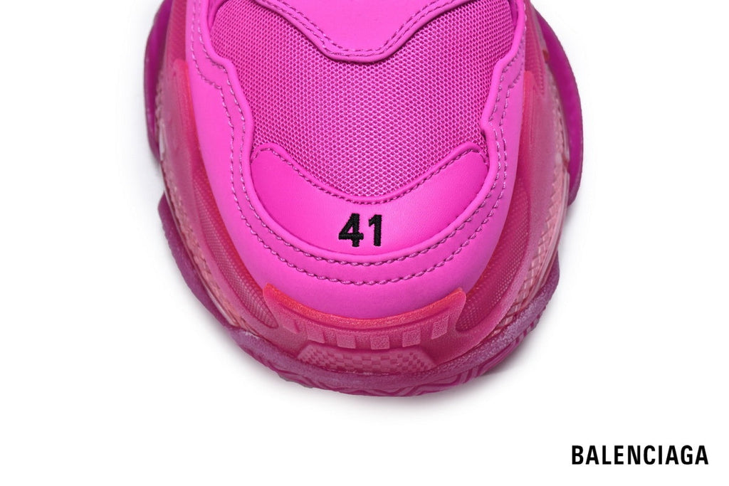 Balenciaga Triple S men's shoes  women sneakers – Fuchsia & Clear Sole