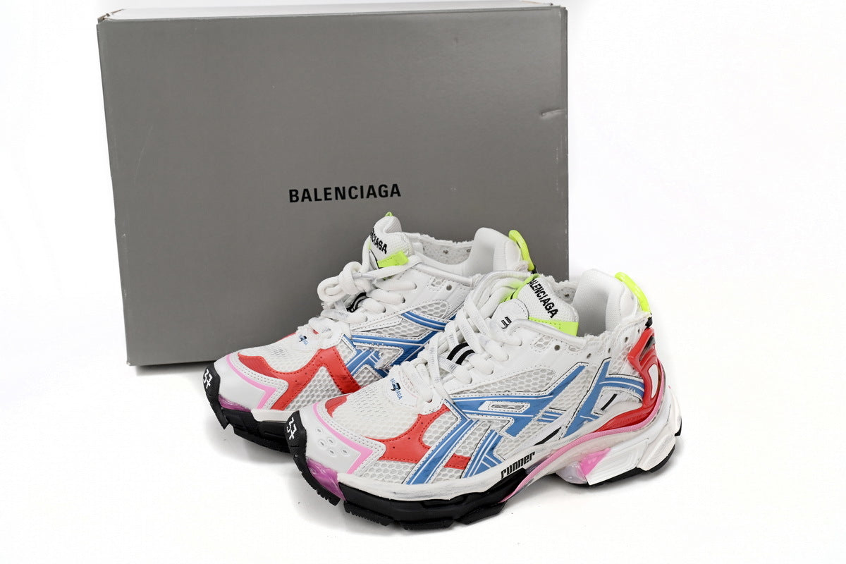 Balenciaga men's shoes Track  Runner Sneaker – Distressed Low-Top White and Red