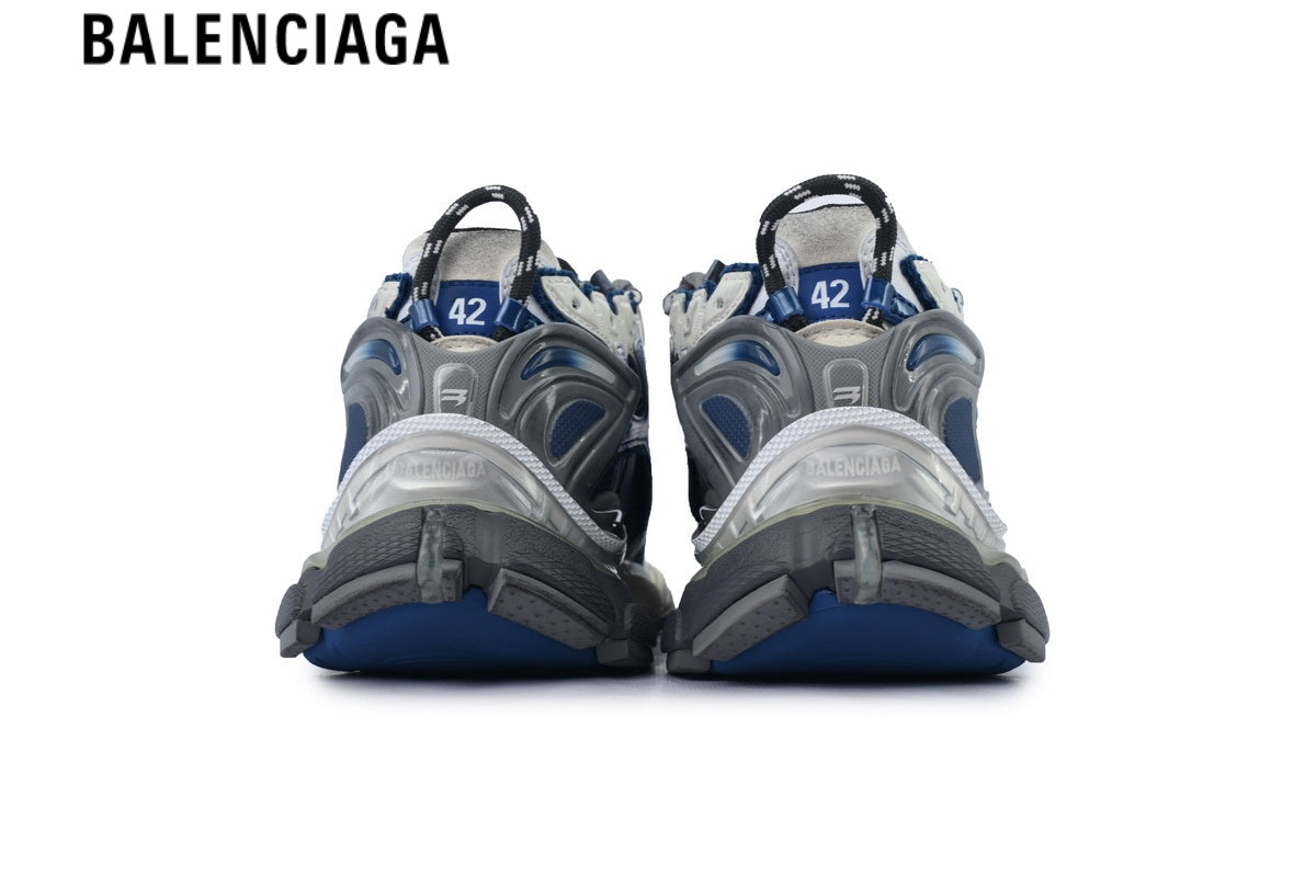 Balenciaga Runner Sneaker — Navy Mesh, Gradient Blue & Silver Synthetic Overlays