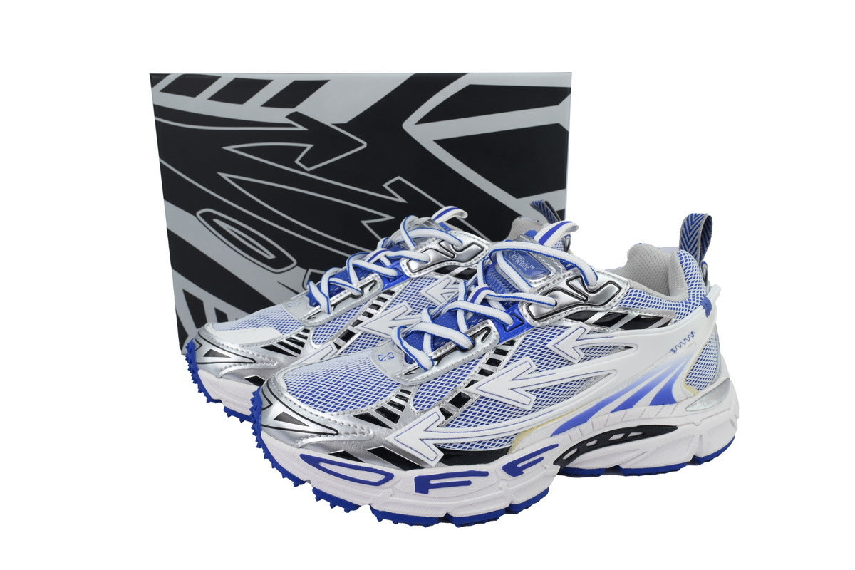 Off-White Be Right Back Women's Men's Shoes | White & Royal Blue Mesh Retro Sneakers