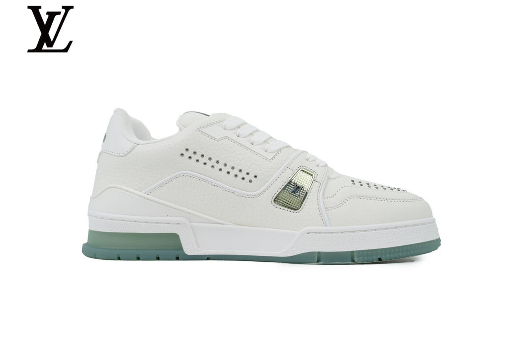 Louis Vuitton Trainer  shoes for man  women Sneaker – White with Light Green Sole