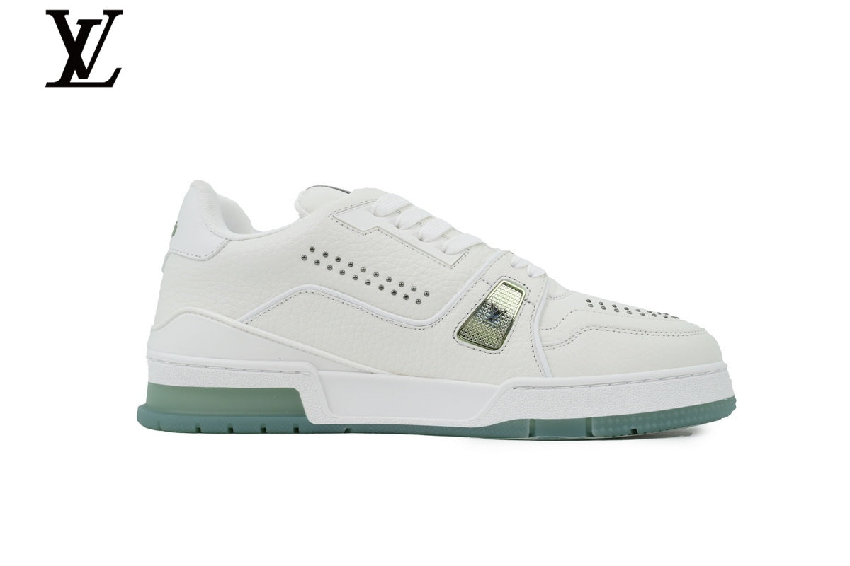 Louis Vuitton Trainer  shoes for man  women Sneaker – White with Light Green Sole