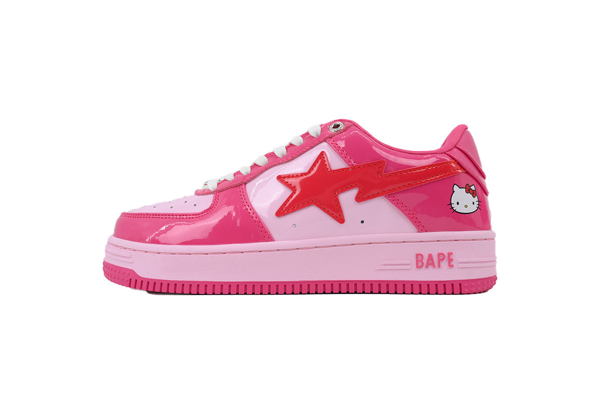 A BATHING APE BAPE STA Glossy Hot Pink Hello Kitty Graphic Sneakers | Women's & Men's Skate-Inspired Shoes