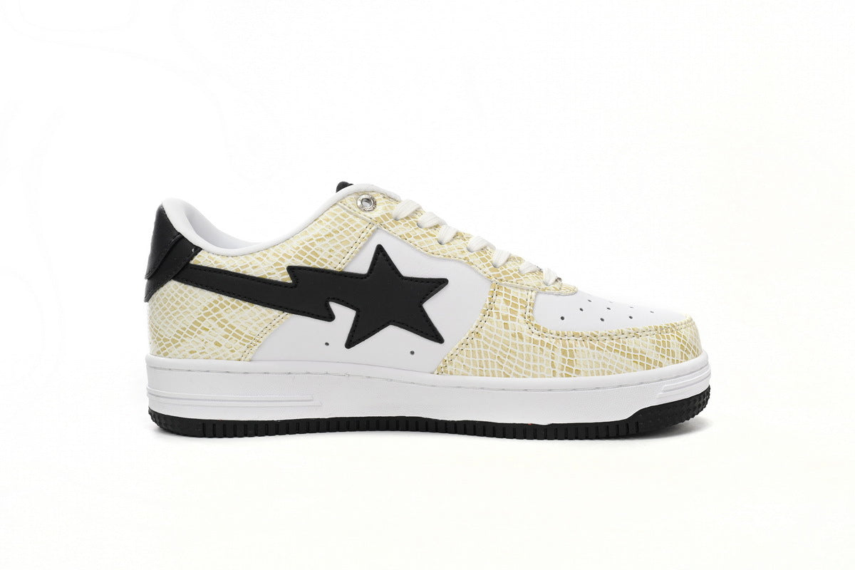 A BATHING APE BAPE STA Cream Snakeskin-Pattern Sneakers | Women's & Men's Skate-Inspired Shoes