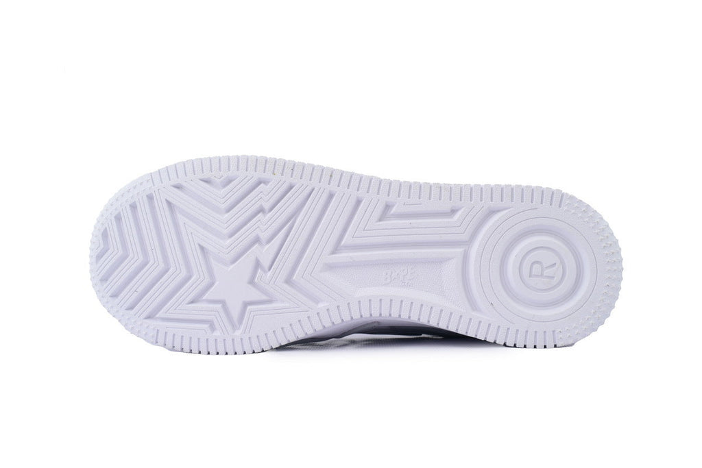 A BATHING APE BAPE STA Glossy Light Grey & White Oversized-Star Sneakers | Women's & Men's Skate-Inspired Shoes