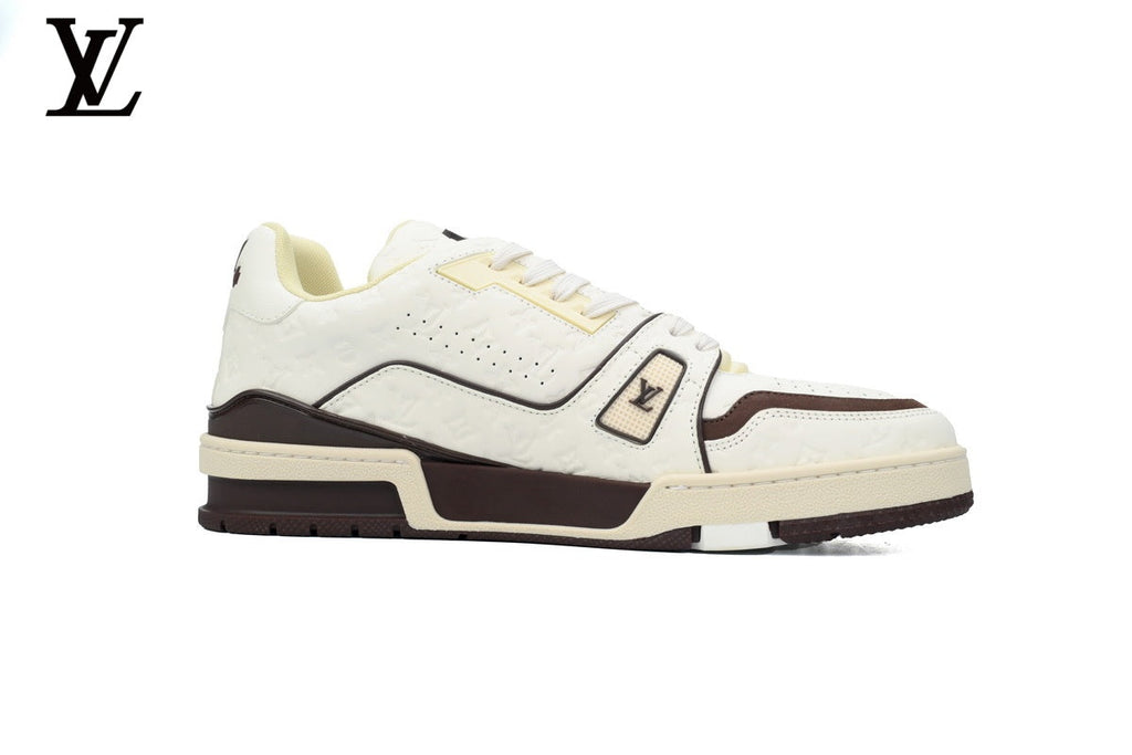Louis Vuitton Trainer  shoes for man  women Sneaker – White & Brown Graffiti