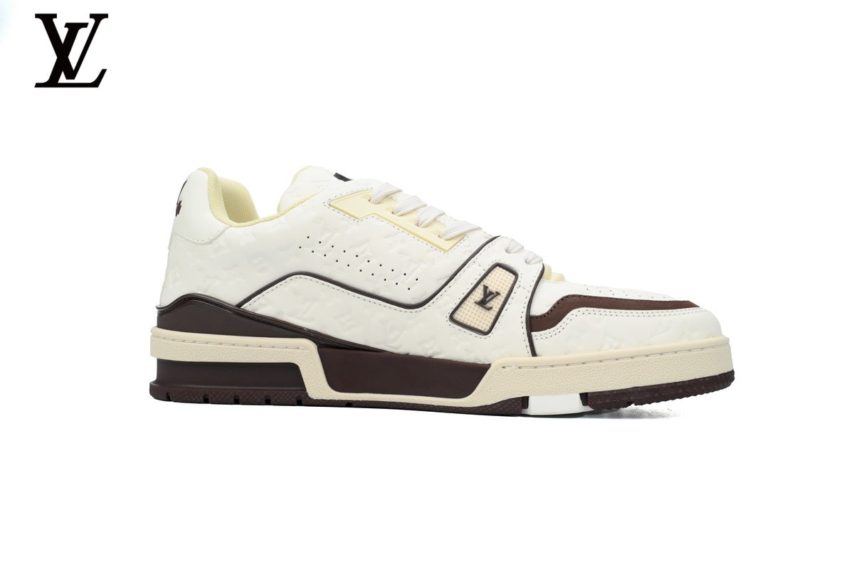 Louis Vuitton Trainer  shoes for man  women Sneaker – White & Brown Graffiti