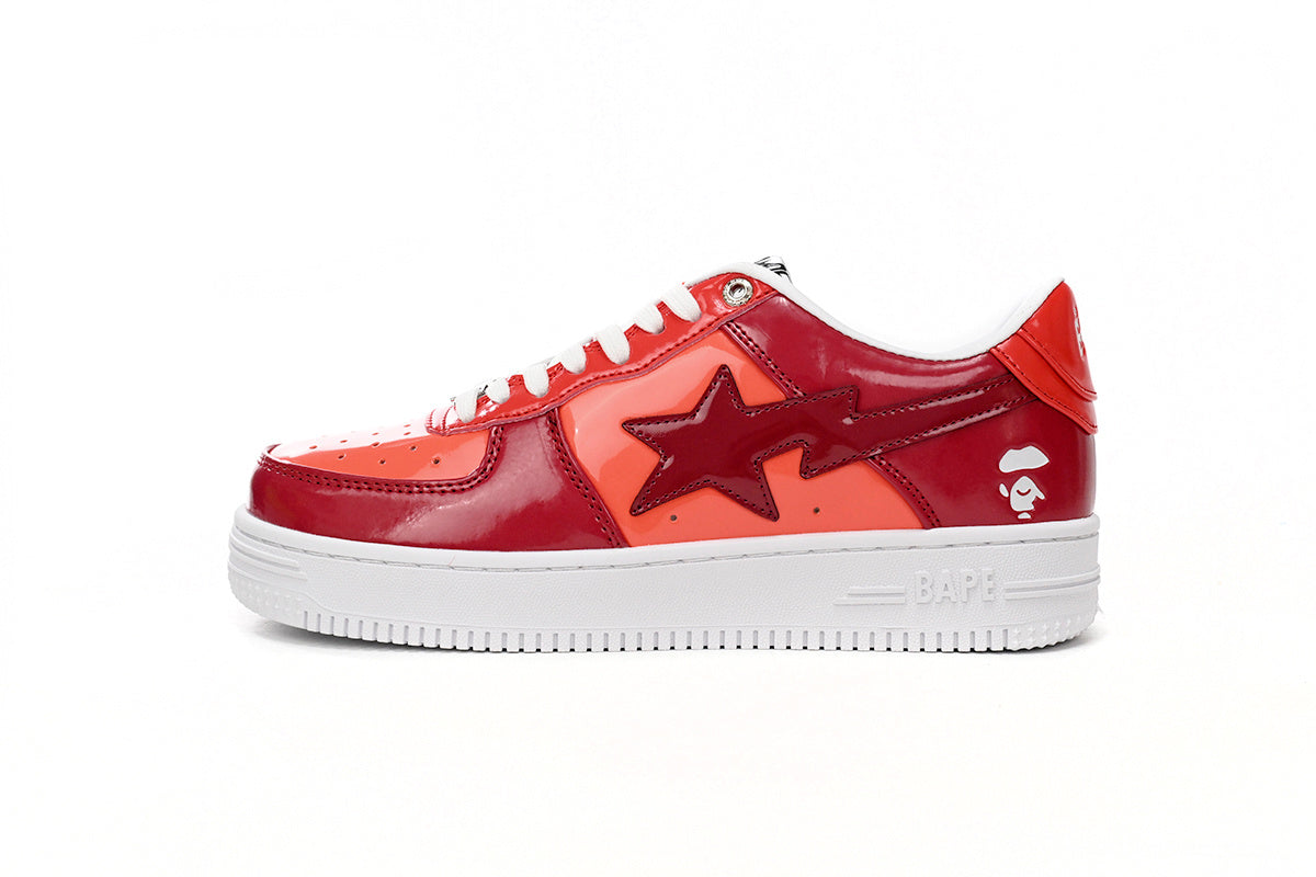 A BATHING APE BAPE STA Glossy Burgundy & Coral Sneakers | Women's & Men's Skate-Inspired Shoes