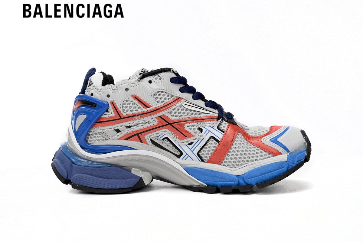 Balenciaga Runner men's shoes  women sneakers — White Mesh, Red & Blue Synthetic Overlays