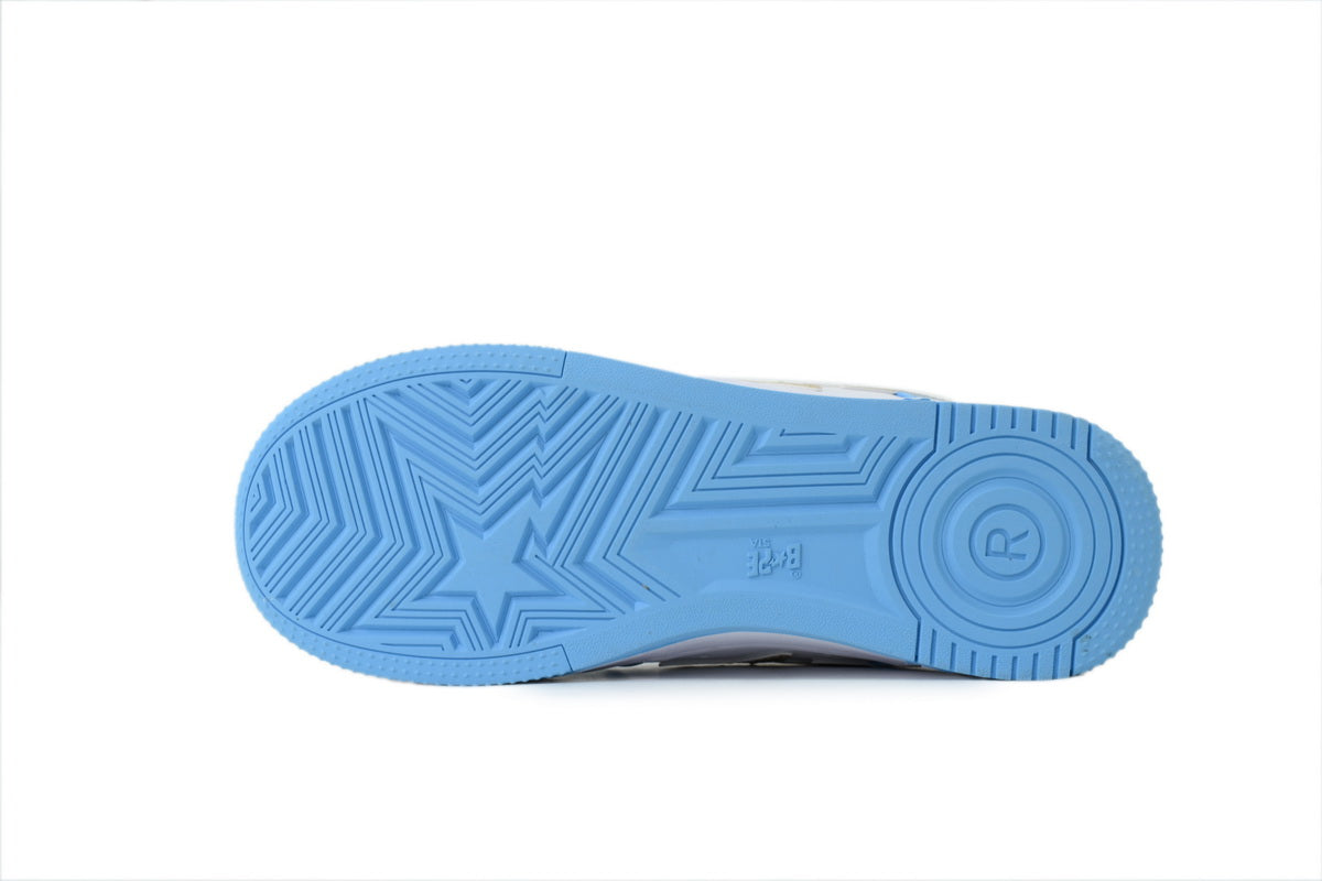 A BATHING APE BAPE STA Glossy Sky Blue & White Gold Eye-Graphic Sneakers | Women's & Men's Skate-Inspired Shoes