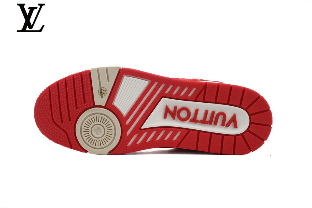 Louis Vuitton Trainer  shoes for man  women Sneaker – Red Monogram Textile