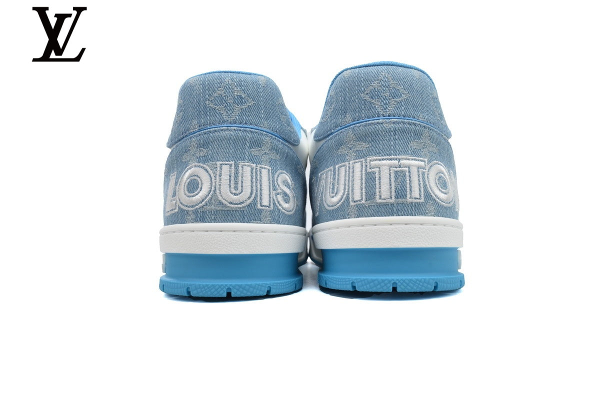 Louis Vuitton Trainer shoes for man  women Sneakers - Blue Denim and White Mesh