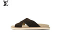 Louis Vuitton shoes for man  women Slide Sandal in Dark Brown Suede with Cross Strap