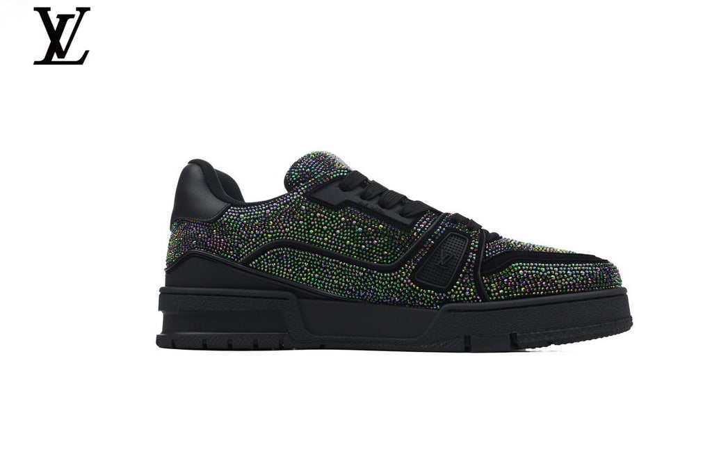 Louis Vuitton shoes for man  women LV Trainer Sneaker – Black Multicolor Rhinestone