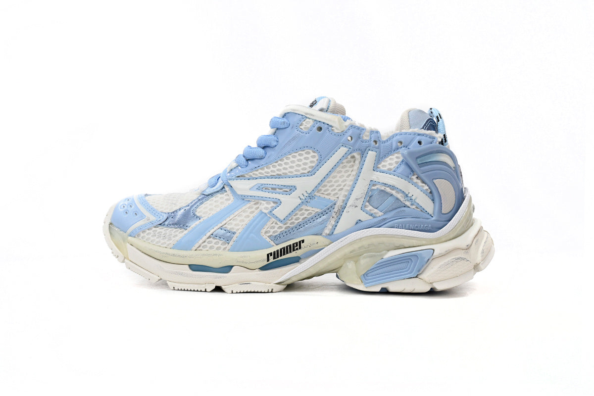 Balenciaga men's shoes Track Runner Sneaker – Distressed Low-Top White and Blue