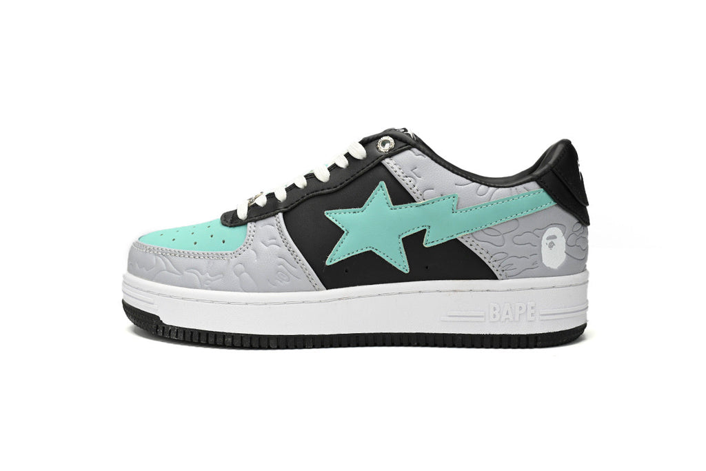 A BATHING APE BAPE STA Mint Green & Grey Embossed Camo Sneakers | Women's & Men's Skate-Inspired Shoes