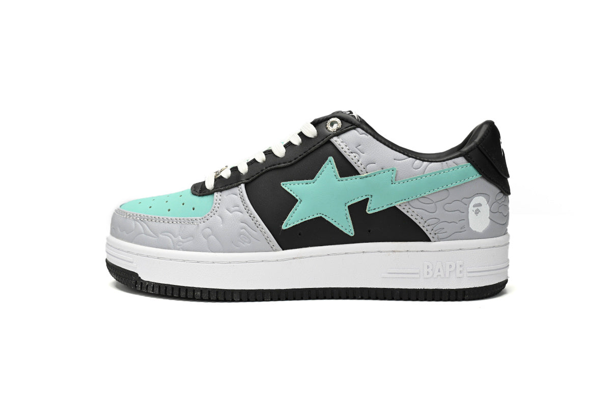 A BATHING APE BAPE STA Mint Green & Grey Embossed Camo Sneakers | Women's & Men's Skate-Inspired Shoes