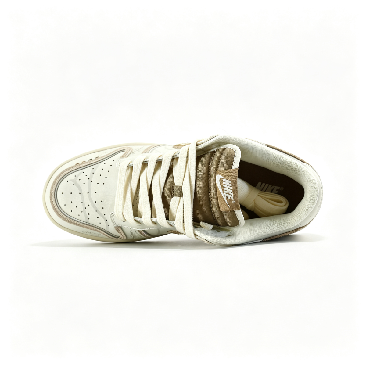 Nike Dunk Low Custom — Cream / Off-White / Beige Canvas / Metallic Gold Swoosh