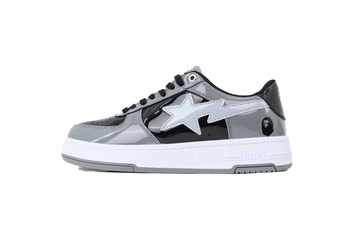 A BATHING APE BAPE STA Glossy Grey & Black White-Star Sneakers | Women's & Men's Skate-Inspired Shoes