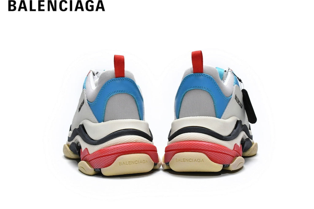 Balenciaga Triple S men's shoes  women sneakers- White, Pink & Blue