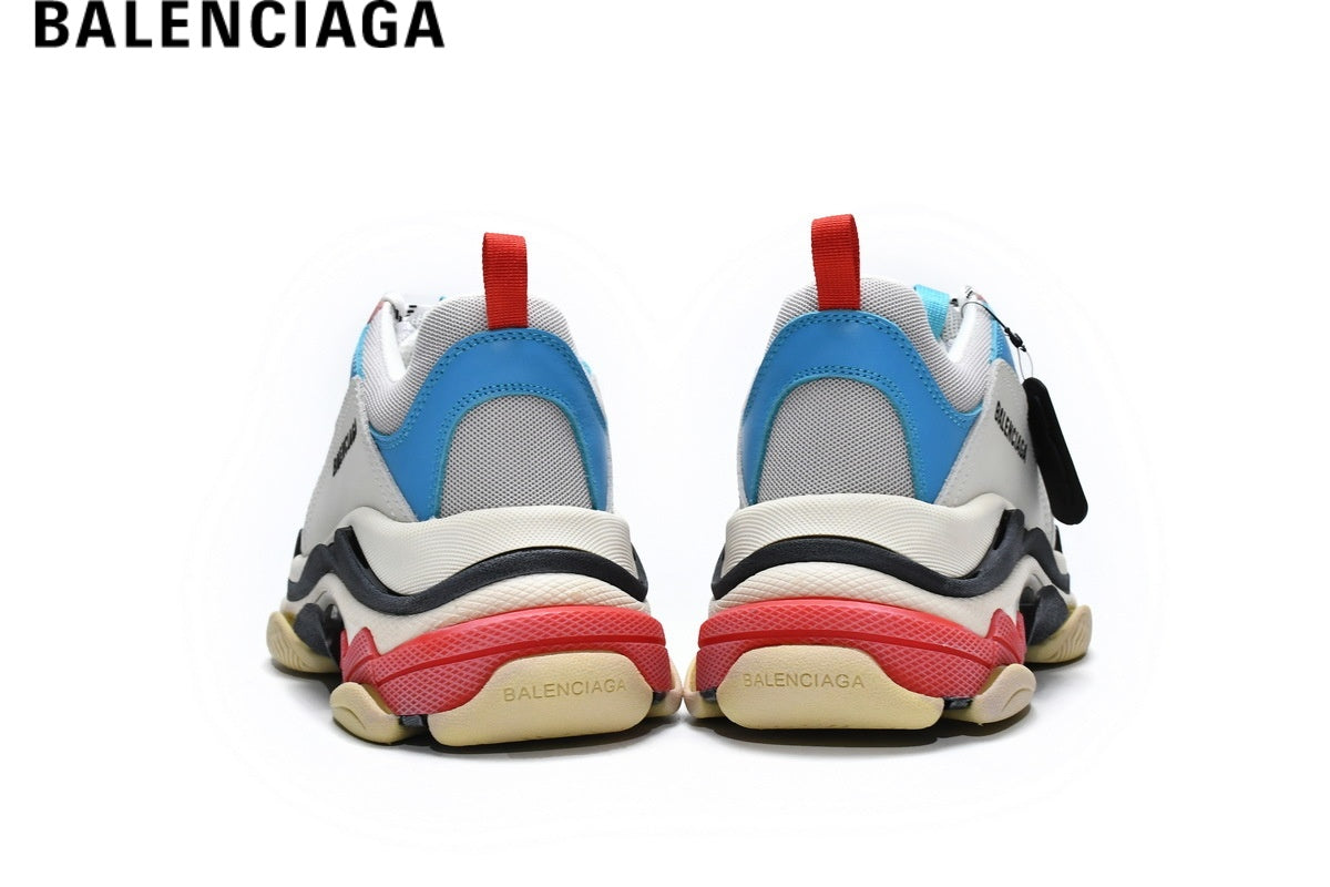 Balenciaga Triple S men's shoes  women sneakers- White, Pink & Blue