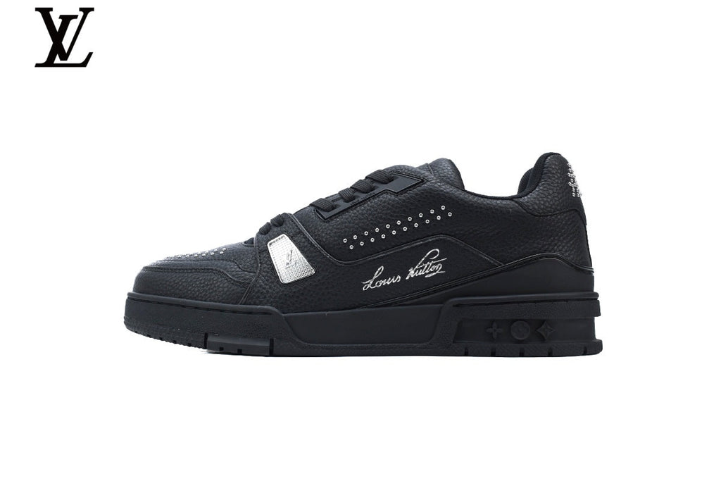 Louis Vuitton LV shoes for man  women Trainer Sneaker – Black & Silver Rhinestone