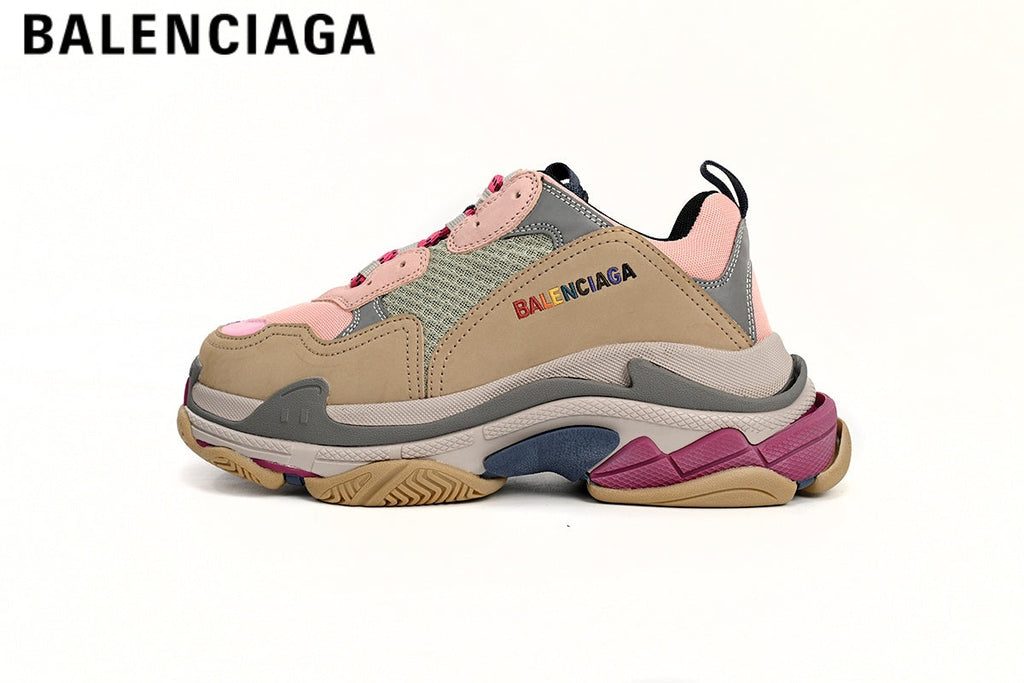 Balenciaga Triple S men's shoes  women sneakers — Pink / Khaki / Multicolor