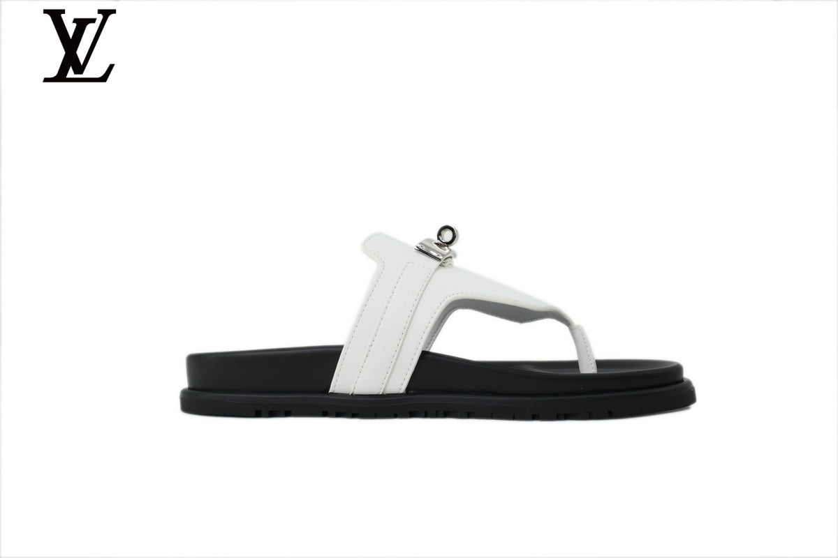 Louis Vuitton Flip Flop Sandal in White with Metal Buckle