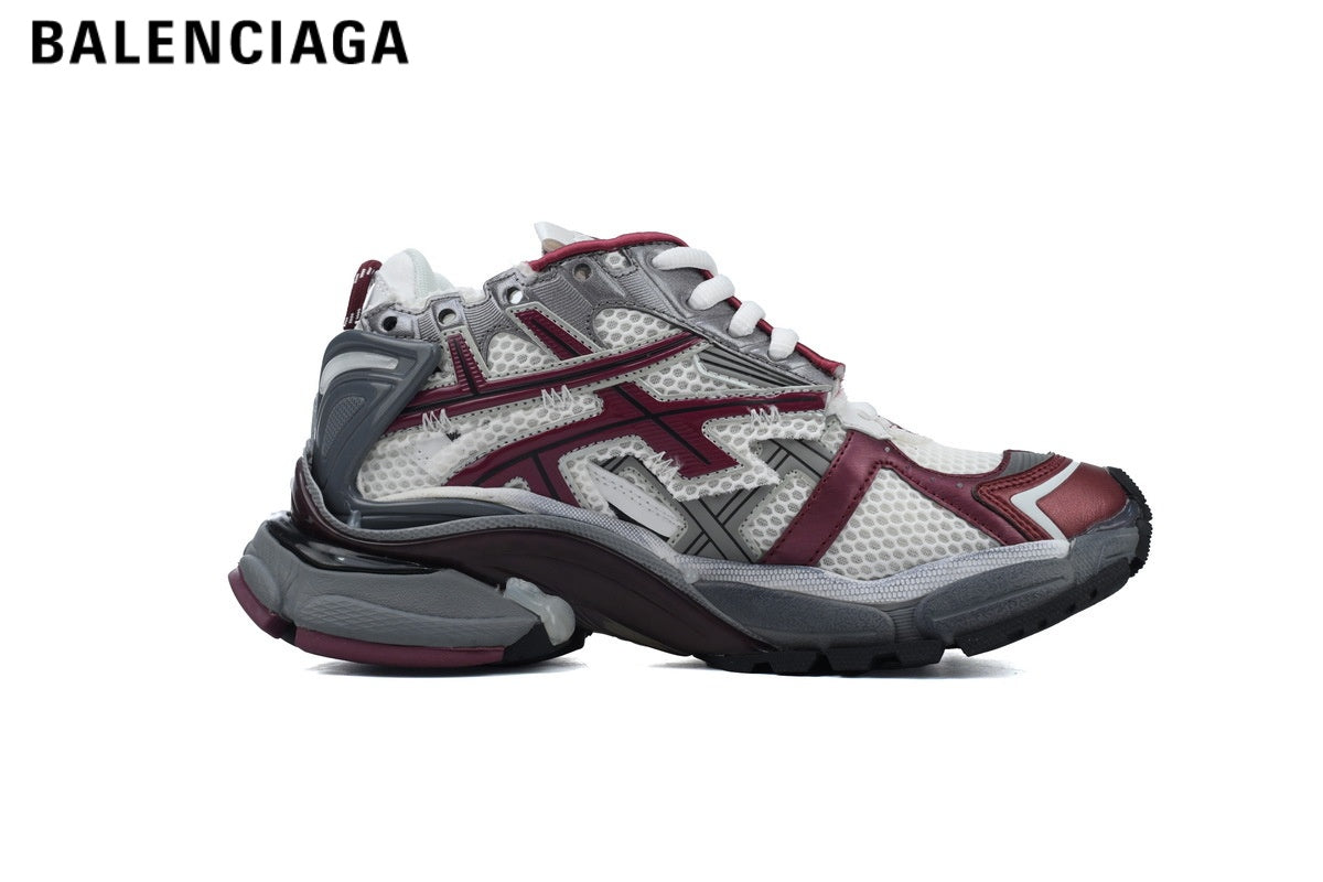 Balenciaga Runner men's shoes  women sneakers— White / Burgundy / Grey