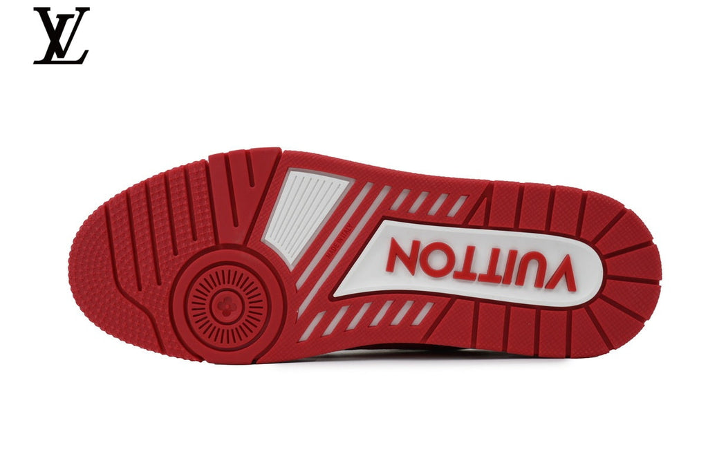 Louis Vuitton LV shoes for man  women Trainer Sneaker – Red & White