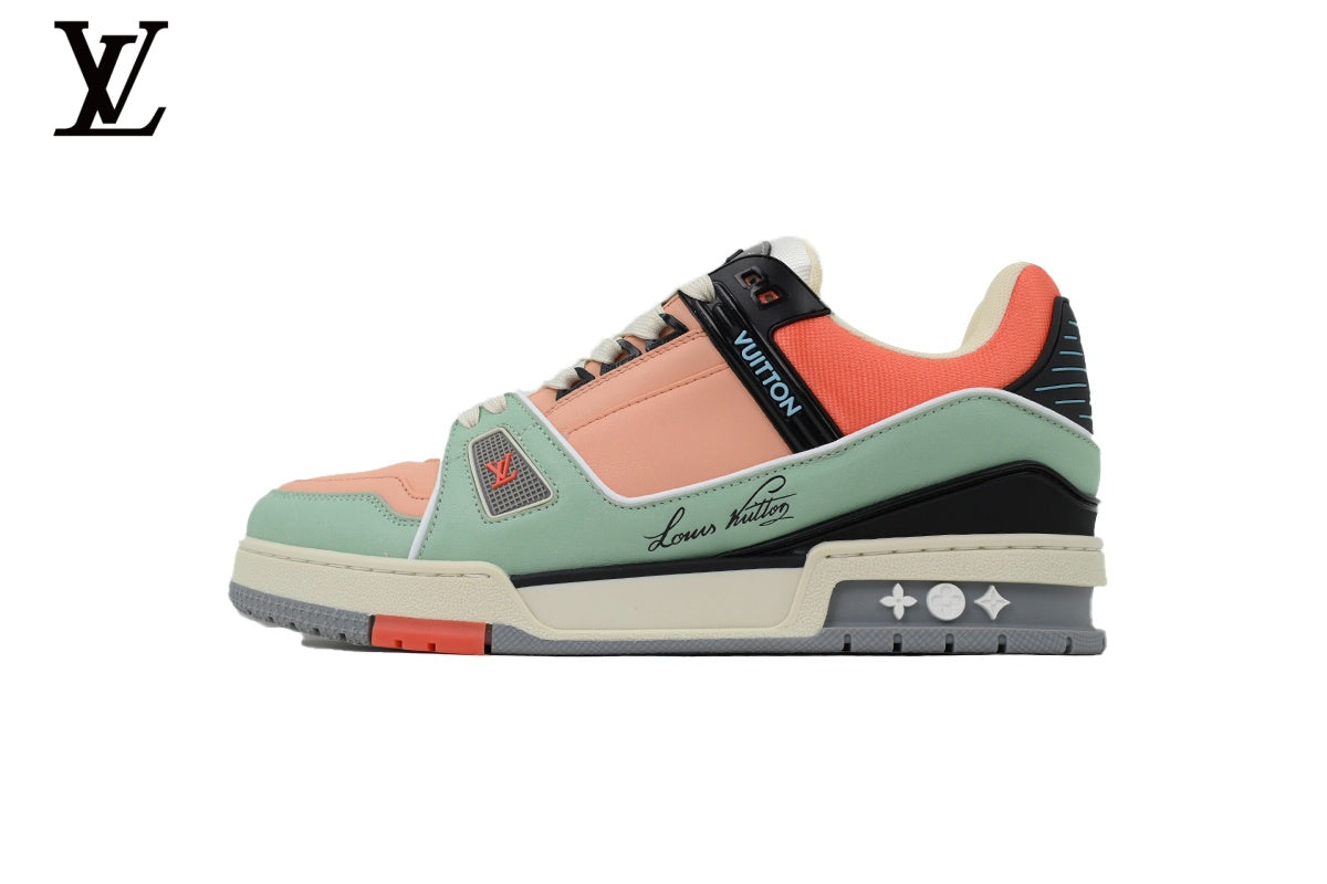 Louis Vuitton Trainer  shoes for man  women Sneaker – Green & Orange Colorblock