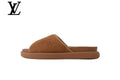 louis vuitton shoes for man  women Brown Monogram-Pattern Nubuck-Look Slides | Sizes 35–46