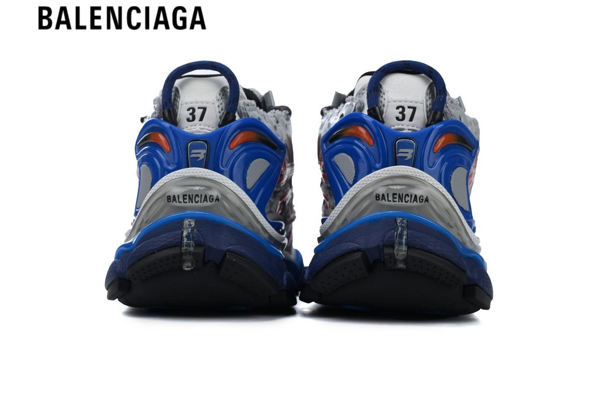 Balenciaga Runner men's shoes  women sneakers — Silver Mesh, Red & Blue Synthetic Overlays