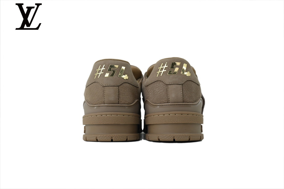 Louis Vuitton Trainer  shoes for man  women Sneaker – Khaki & Brown Leather