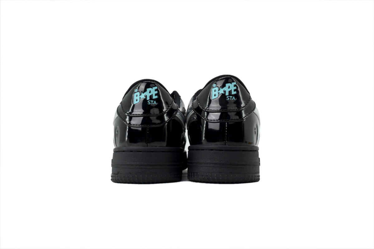 A BATHING APE BAPE STA Glossy Black & Silver-Star Sneakers | Women's & Men's Skate-Inspired Shoes
