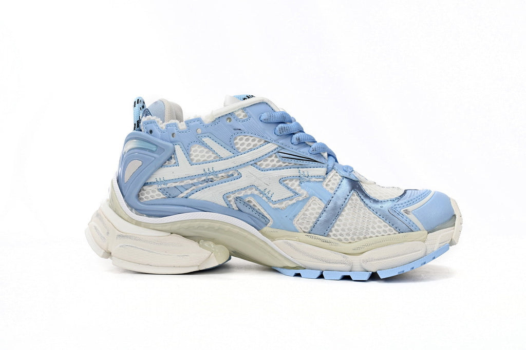 Balenciaga men's shoes Track Runner Sneaker – Distressed Low-Top White and Blue