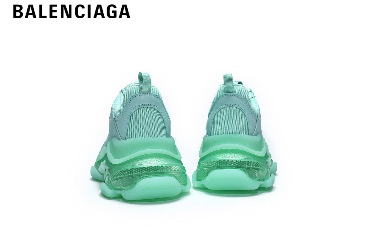Balenciaga Triple S men's shoes  women sneakers— Mint Green, Clear Sole