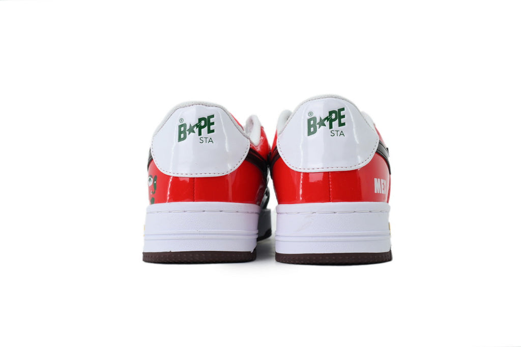 A BATHING APE BAPE STA Glossy Green, Red & White Eye-Graphic Sneakers | Women's & Men's Skate-Inspired Shoes