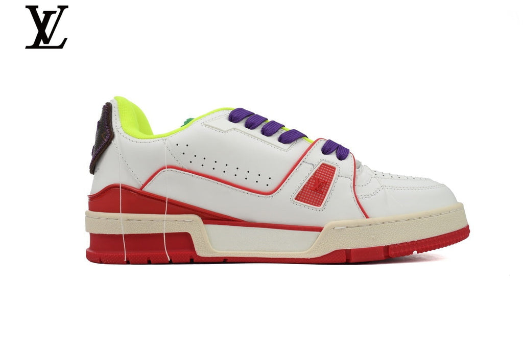 Louis Vuitton LV shoes for man  women Trainer Sneaker – White, Red & Purple