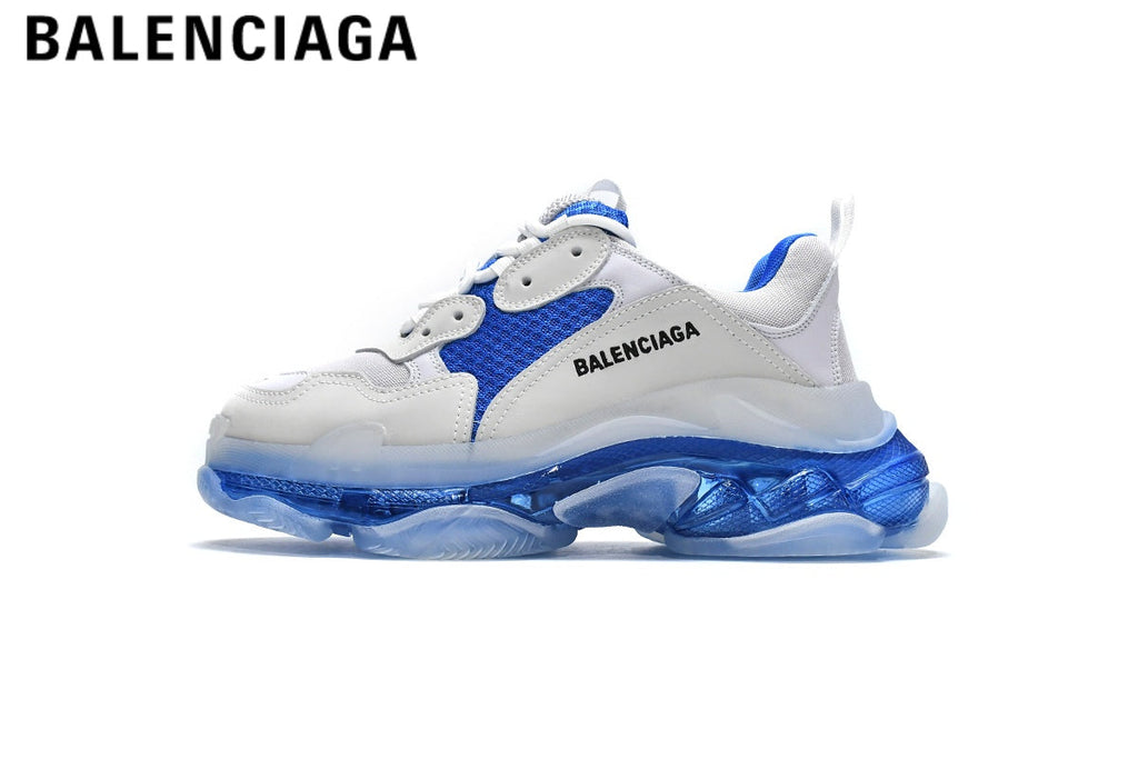 Balenciaga Triple S men's shoes  women sneakers — White / Blue