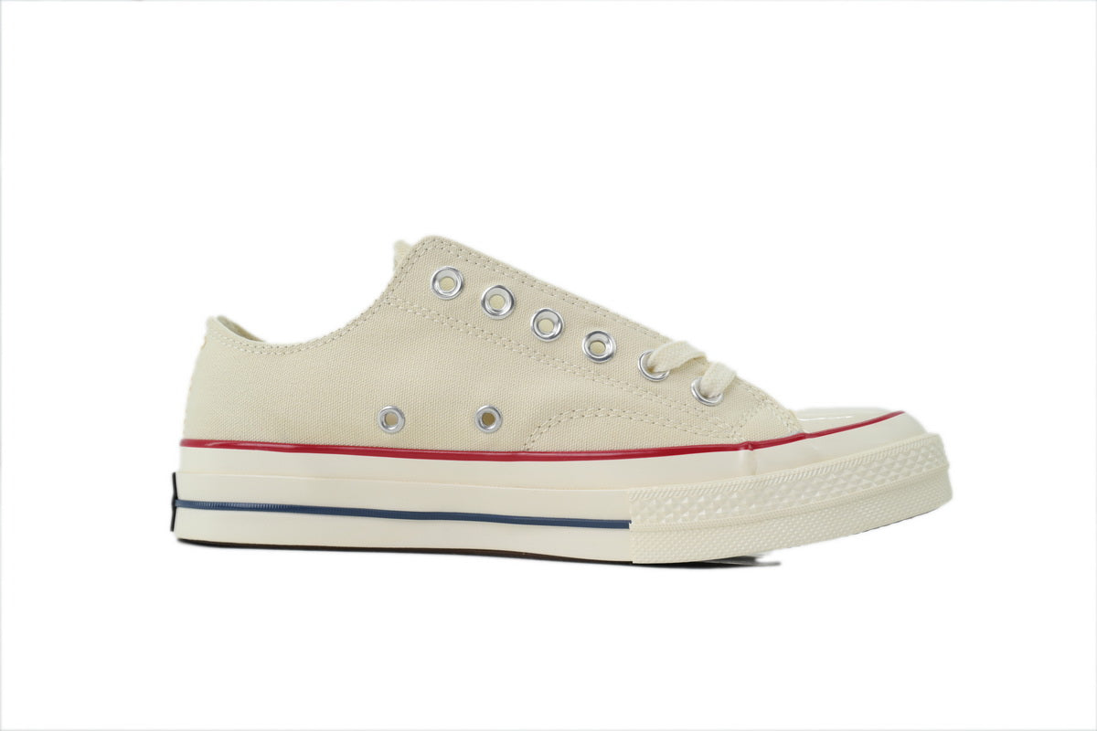 Converse Chuck 70 Women's Men's Shoes | Cream Low-Top Canvas Sneakers with Red & Blue Stripes
