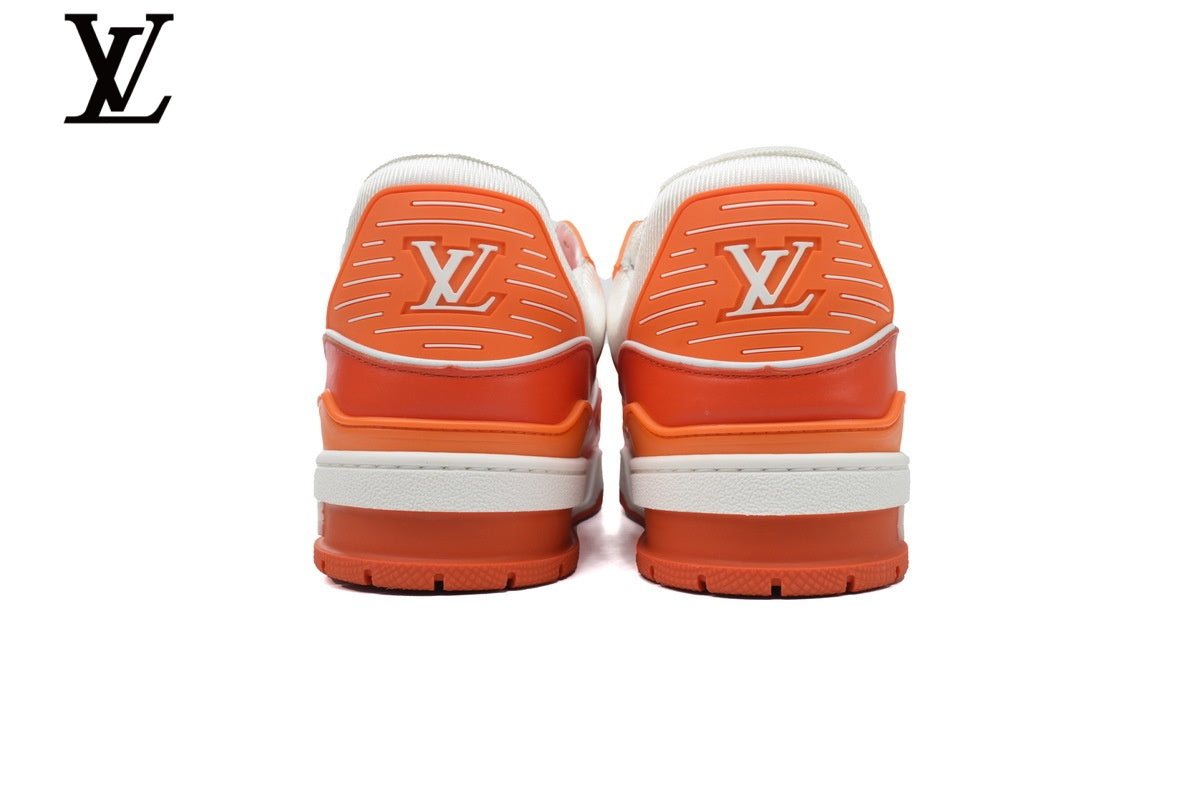 Louis Vuitton Trainer shoes for man  women Leather Sneakers - Orange and White