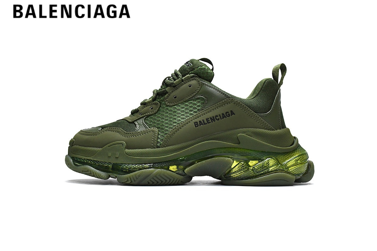Balenciaga Triple S men's shoes  women sneakers — Army Green, Clear Sole